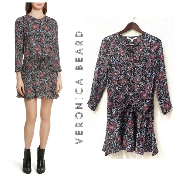 NWT Veronica Beard Printed Silk Tie Front Dress - Picture 8 of 15